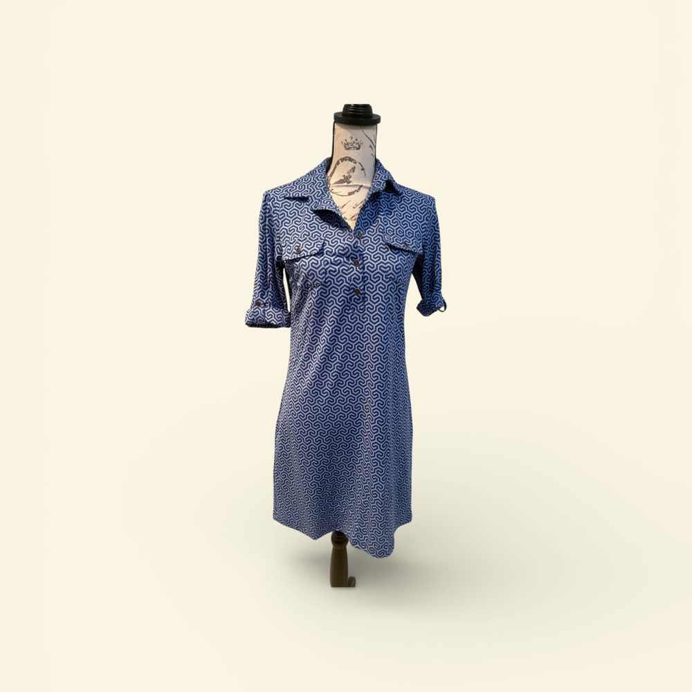 J. McLaughlin Navy Geometric Shirt Dress